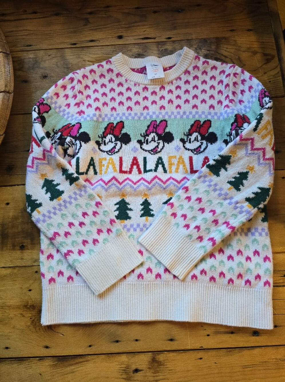 Disney Minnie Mouse "Fa La La La" Holiday Christmas Knit Sweater Girls 6X